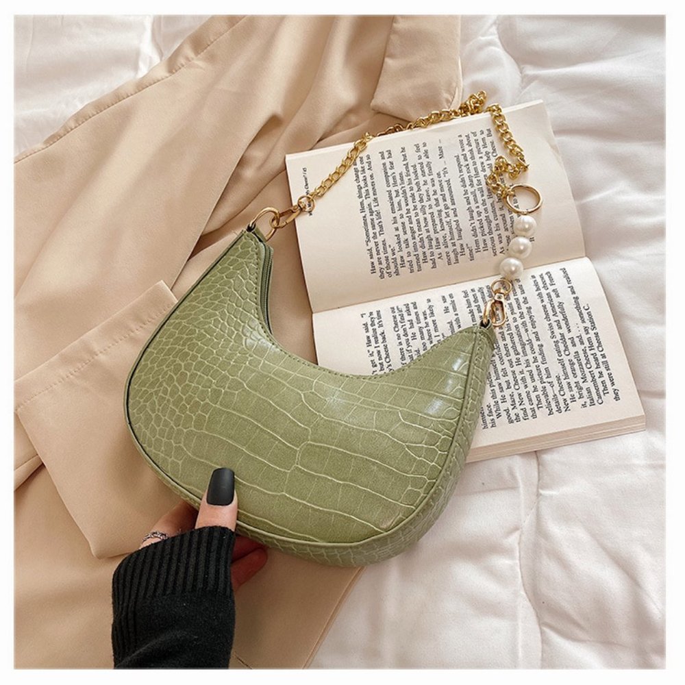 Crocodile retro armpit bag, ins chain, cross-body bag, Crescent bag
